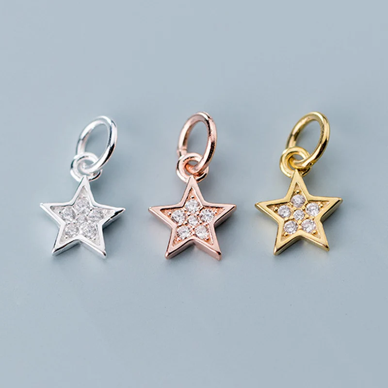 

925 Sterling Silver AAA CZ Zircon Paved Decoration Star Charms Gold/Rose Gold S925 Silver Dangle Pendants DIY Jewelry Making