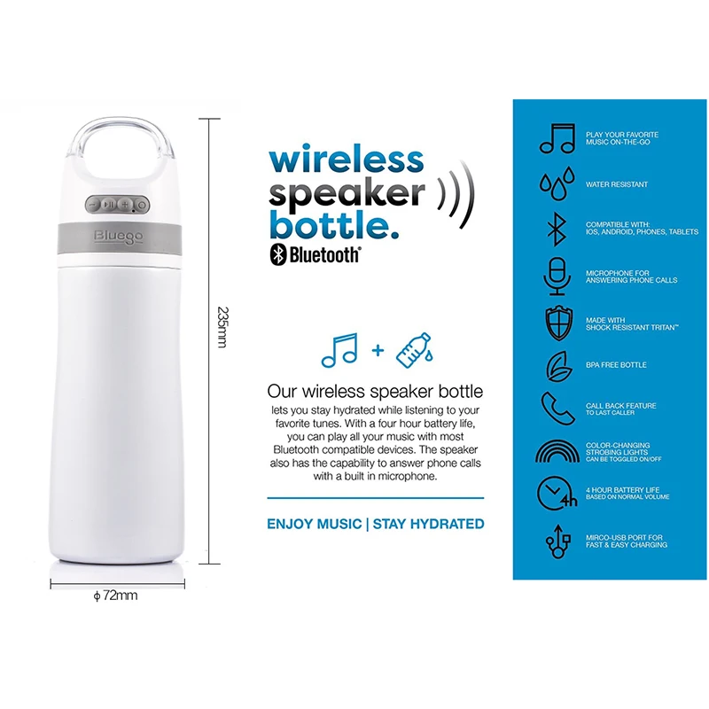 Bluetooth умная Спортивная музыкальная бутылка для воды из нержавеющей стали с