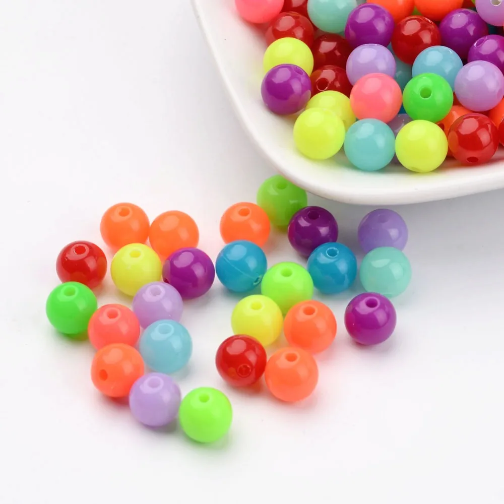 

6/8/10/12/14/16/18/20mm 500g Fluorescent Acrylic Plastic Ball Loose Jewelry Bracelet Beads, Round, Mixed Color, Hole: 1.5mm