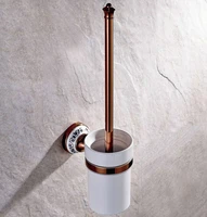 wall mounted luxury rose gold brass bathroom toilet brush holder set bathroom accessory single ceramic cup mba387