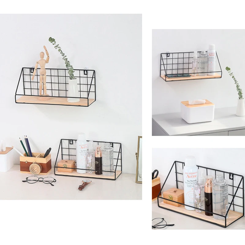 Металлическая и деревянная настенная полка современный Лофт для хранения в