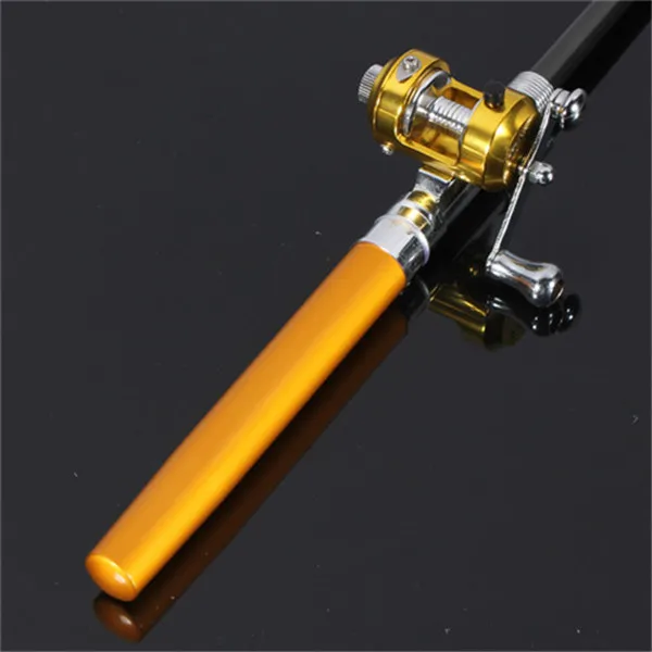 NEW Hot Mini Telescopic Portable Pocket Aluminum Alloy Pen Fishing Rod Pole Reel Black Fibre Glass golden yellow | Спорт и