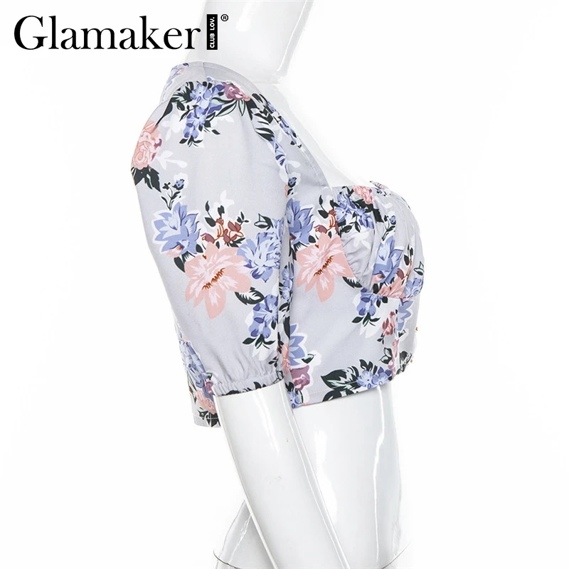 Glamaker, цветочный принт, бодикон, пуш-ап, майка, женская, cami, летняя, на пуговицах, кроп-топ, женский, кроп-педд, уличная одежда, Топы И Футболки, камзол