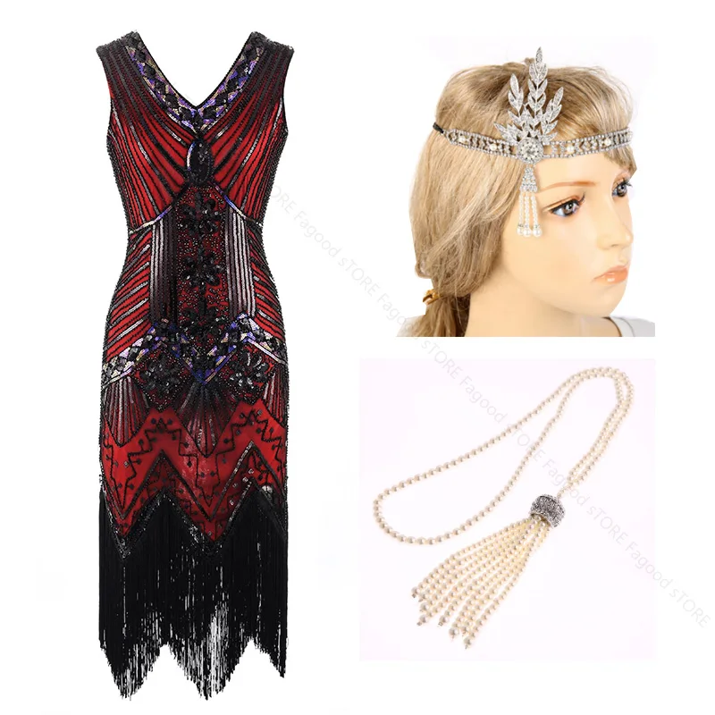 Женское платье в клетку размер 1920s Gatsby расшитое блестками с бахромой узором