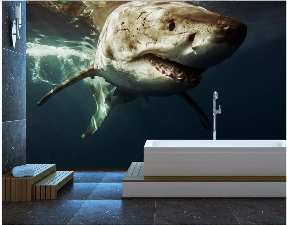 Настенные 3D обои на заказ морской фон стена большой акулы 3d настенные фрески для