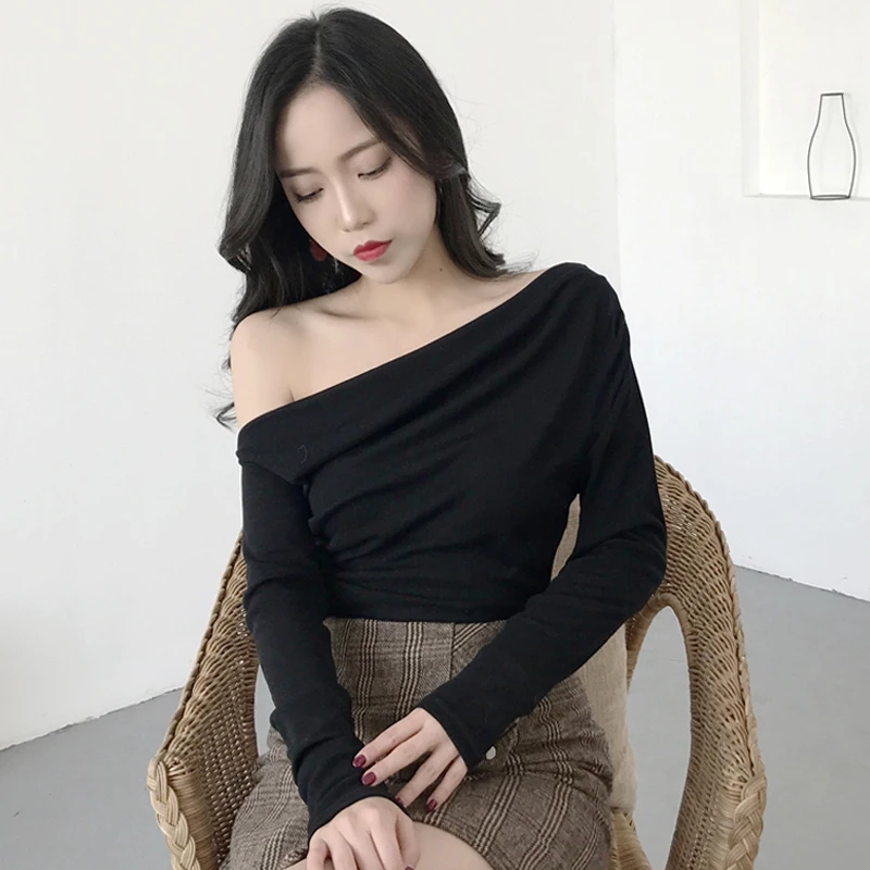 

Women Casual Off shoulder Long Sleeve Solid Tops Women Tee T- Shirt for girls