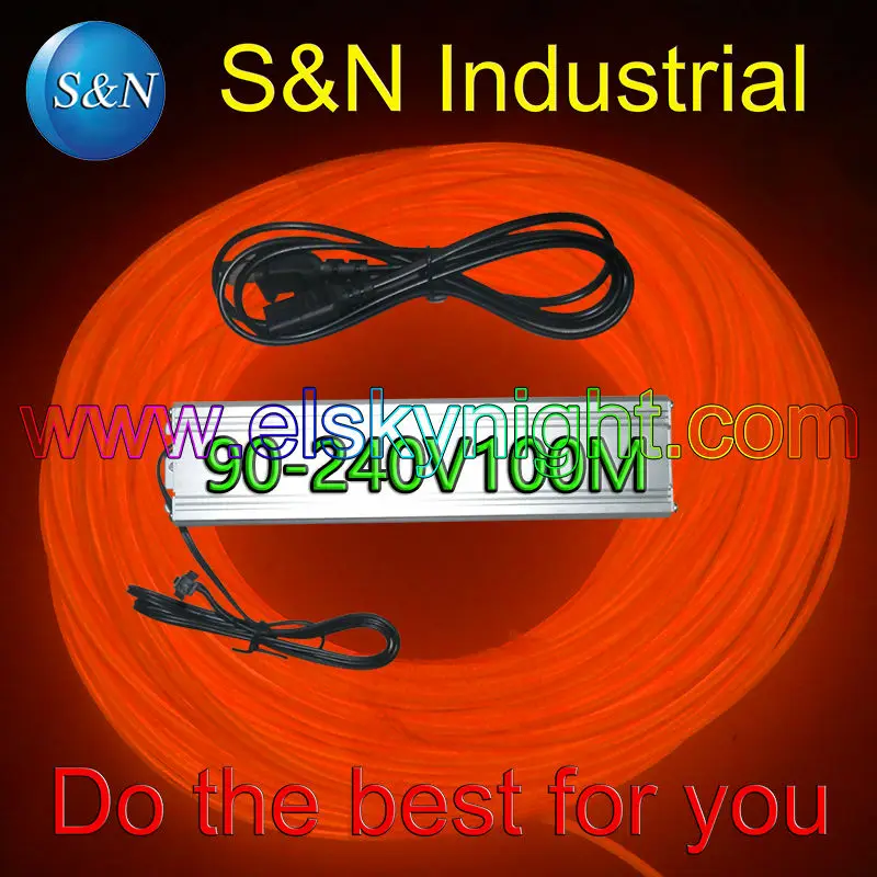 

Orange 100M Flexible Wire Rope Tube Neon Light with100-240VACinverter for holiday,party,festival and house decoration free EMS
