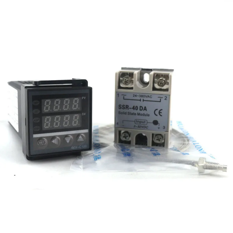 المزدوج PID ترموستات منظم SSR الناتج الرقمية PID درجة الحرارة تحكم REX-C100 0-400C الحرارية K SSR 40A SSR-40A