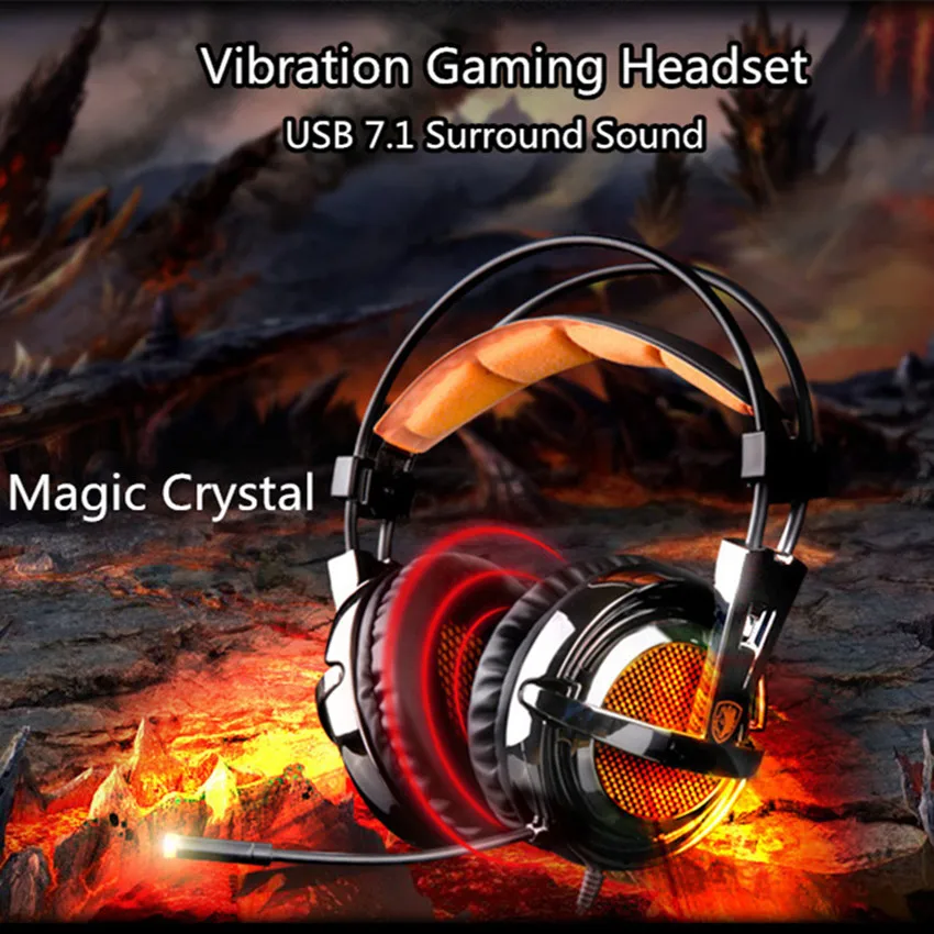 SADES A6 плюс USB 7 1 вибрации гарнитура бас PC Gamer игры Headfone Магический кристалл Игровые