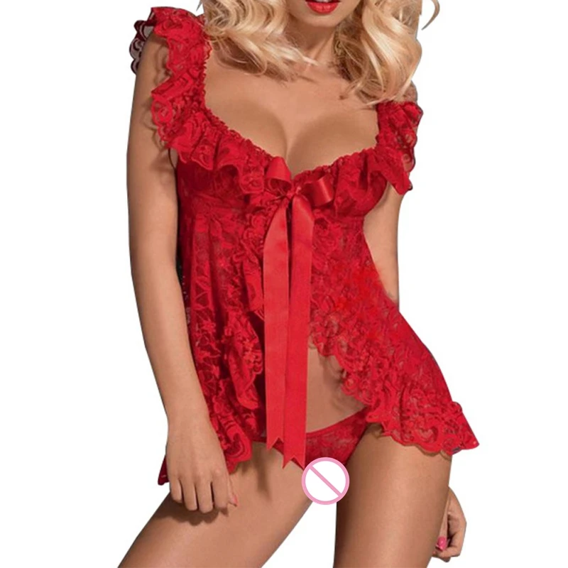 

Himealavo Hot Women Sexy Lingerie Erotic Costumes Lace SleepwearNightgown + G String Bodydoll Underwear Sleepwear Nightgowns