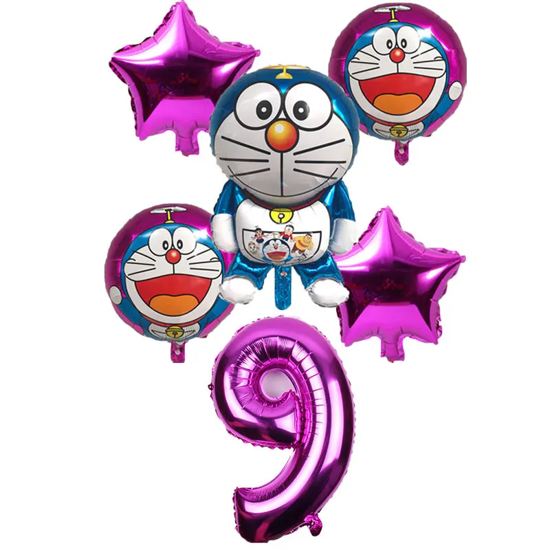 6 шт./компл. Doraemon 32 дюймов воздушные шары с номером музыкальная кошка Круглый гелиевый Свадебный шар Декор с днем рождения принадлежности для вечеринки воздушный шар - Цвет: 6 pcs-rose red