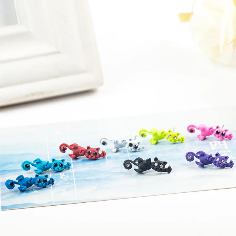 Серьги гвоздики в виде котят различные цвета|cute cat stud earrings|cat earringsfashion earrings |