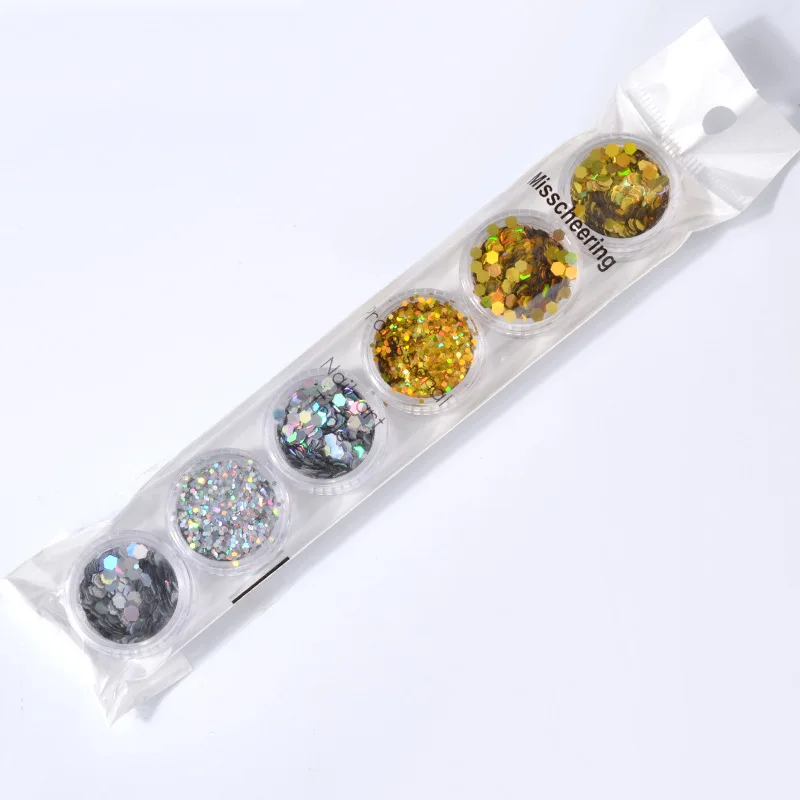 BELESHINY 6 коробок 0 1 г золото и серебро шестиугольные ультра-тонкие блестки