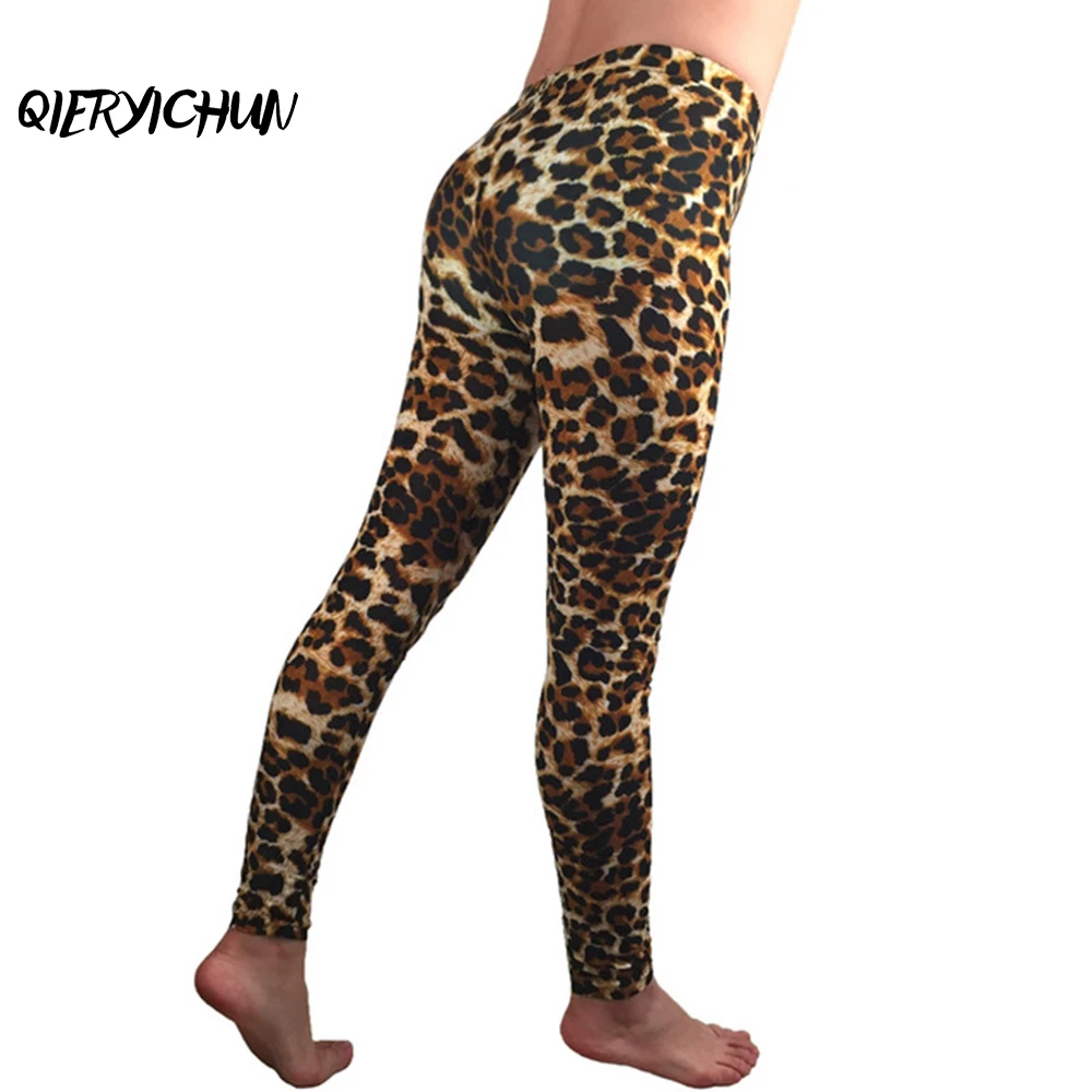 Женские Высота Талия Leopard нижние леггинсы полной длины эластичные хлопковые