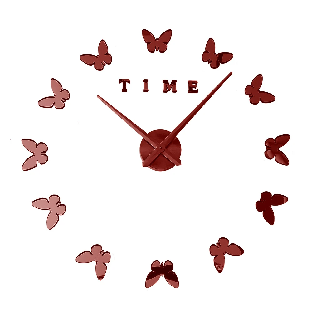 wall clock red Светящиеся бабочки новые настенные часы Horloge Murale Diy 3d акриловые Зеркальные Стикеры большие домашние кварцевые современный дизайн - Цвет: wall clock red