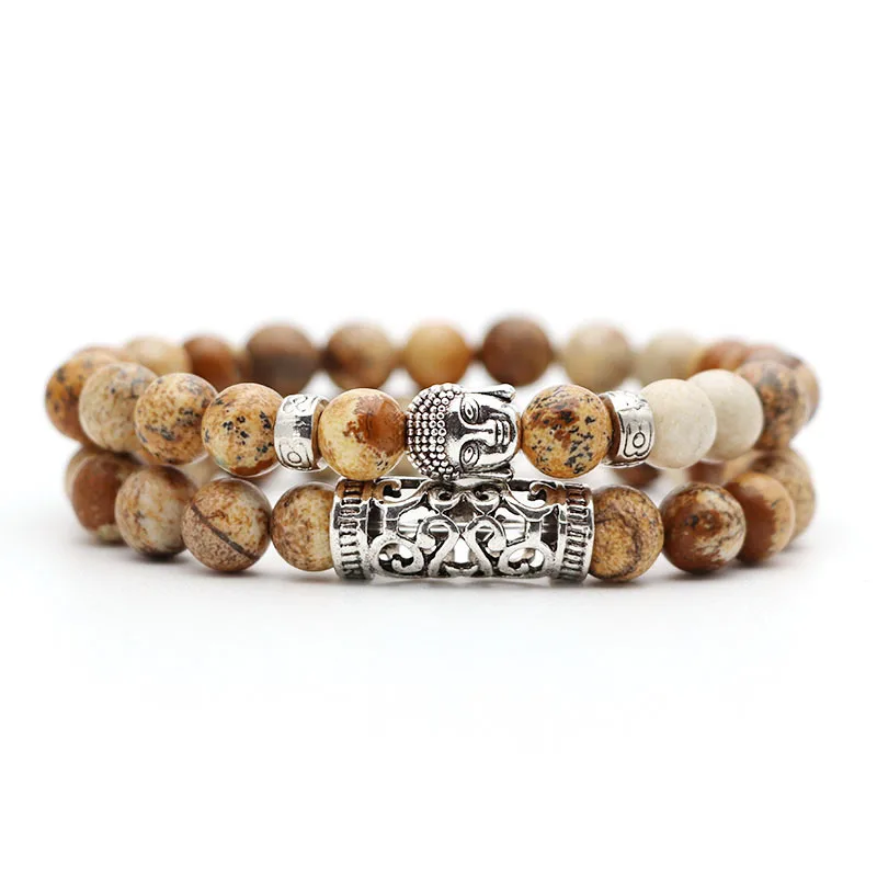 Голубой с покрытием из белого цинка 2pcs set Black Lava Stone Prayer Beads Buddha Men Bead Bracelet Beaded Bracelets for Women and Mens Pulseras Masculina - Окраска металла: Голубой с покрытием из белого цинка