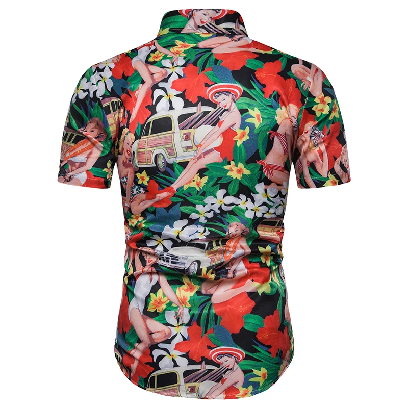 Covrlge Men's Summer Polyester 3D Floral Print Shirt Turn-down Collar Short-sleeved Single Breasted Shirts Beach Shirts MCS090