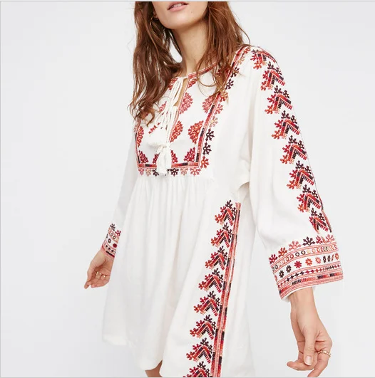 White Jastie Starlight мини-платье в стиле бохо шикарное цветочное вышитое женское платье с вырезом декольте с галстуком сексуальное платье Летнее vestidos 5808 - Цвет: White