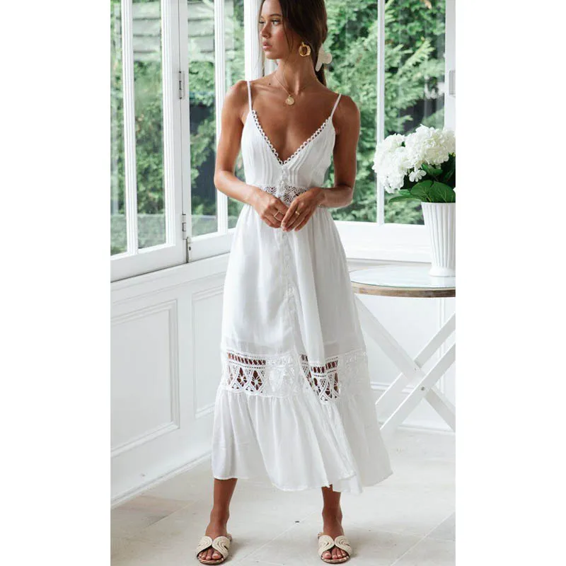 Женская одежда Вечерние белые платья на бретельках с v образным вырезом
