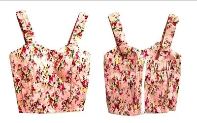 818pink Желтый цветочный бюстье короткий летний топ женский топ на бретелях короткий жилет сексуальные топики женские топы укороченный, женственный бюстгальтер с оборками синий - Цвет: 818pink