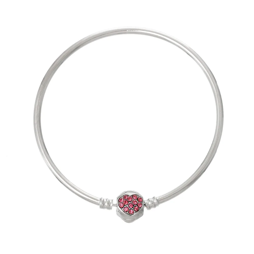 DoreenBeads медные европейские браслеты талисманы серебристого цвета стразы фуксия