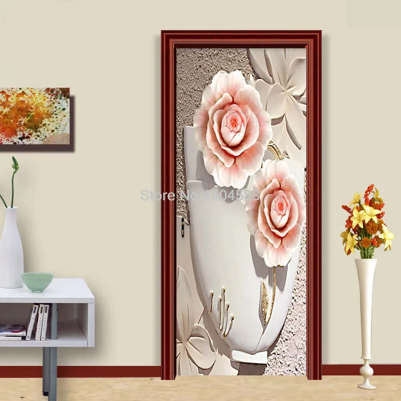 2 шт./компл. креативные DIY 3D наклейки на дверь стены Европейский Стиль 3D рельефная ваза цветы обои гостиная домашний декор паста