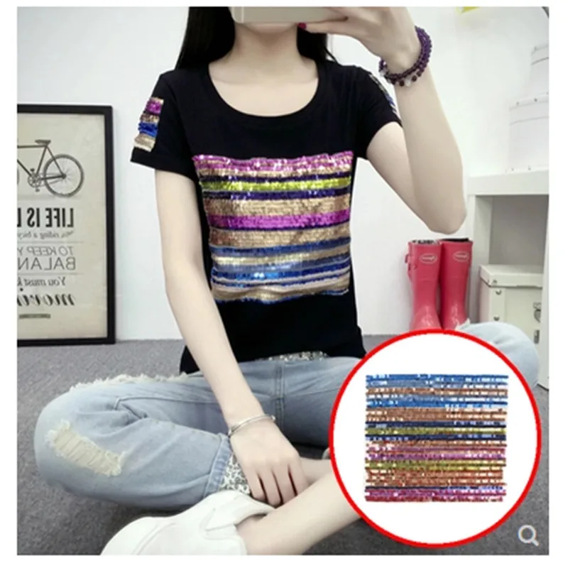 

Fashion large sequin patches on clothes sew accessories clothes T-shirt DIY craft applique strips square patch for women garment