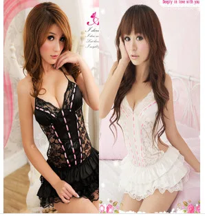 Женское нижнее белье соблазнительное Черное и белое платье для вечеринок |