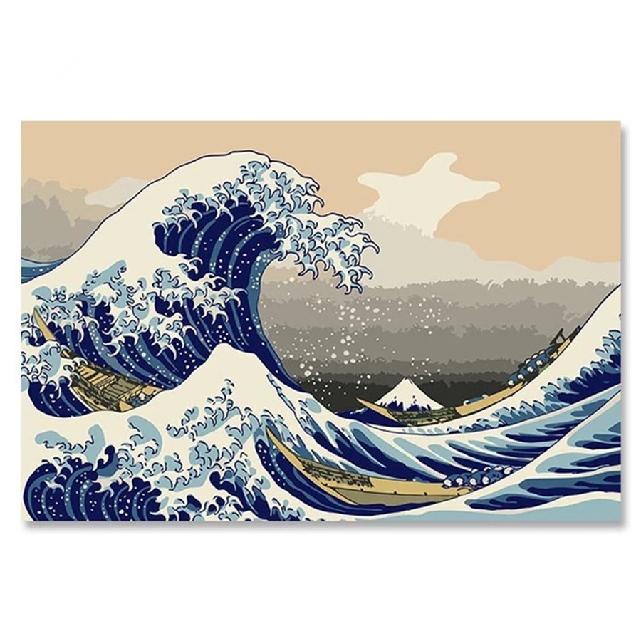 

Float world draw Ukiyoe Mount Fuji, Japan Big fish house DIY Digital Painting By Numbers Modern Wall Art Canvas Unique