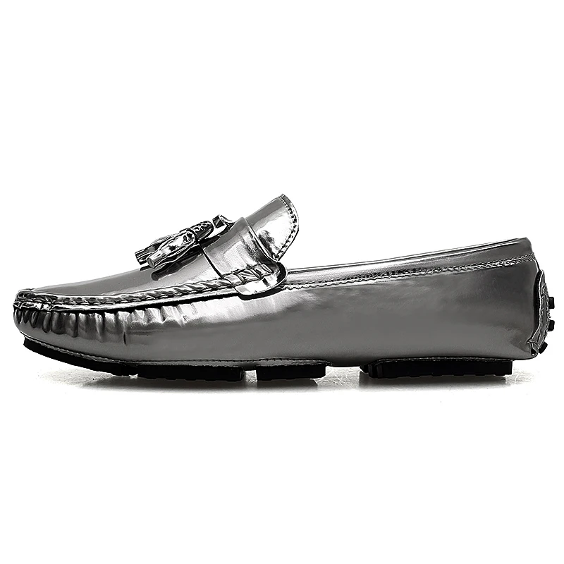 AGSan Silver Men Tassel Loafers Solid Color Driving Shoes for Slip On Lazy Black Mocasines Hombre PU Mens Flat | Обувь