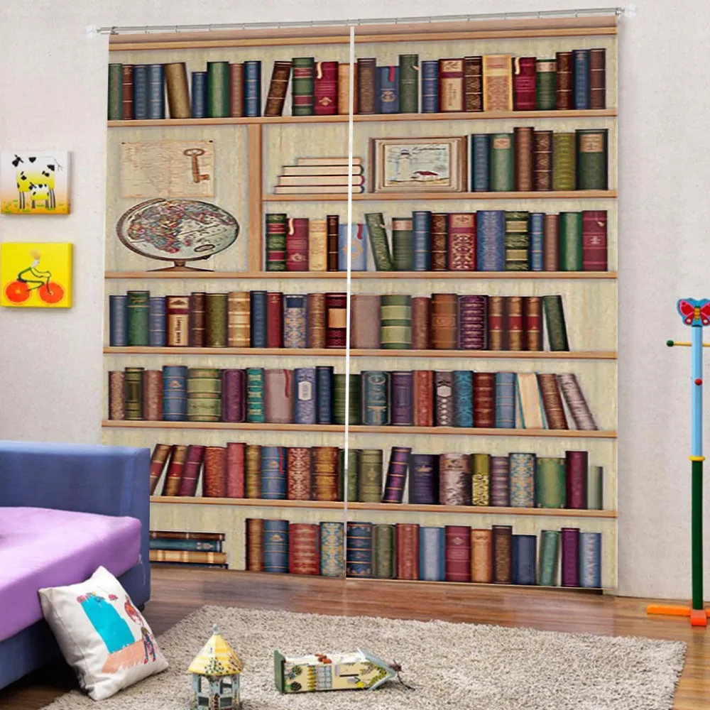 2019 пользовательские 3D шторы с изображением книжных полок для гостиной