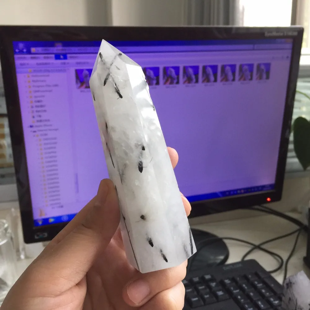234g Natural Transparent Black Tourmaline Quartz Crystal Wand Home Decoration Accessories Healing Stone for Birthday gift | Дом и сад