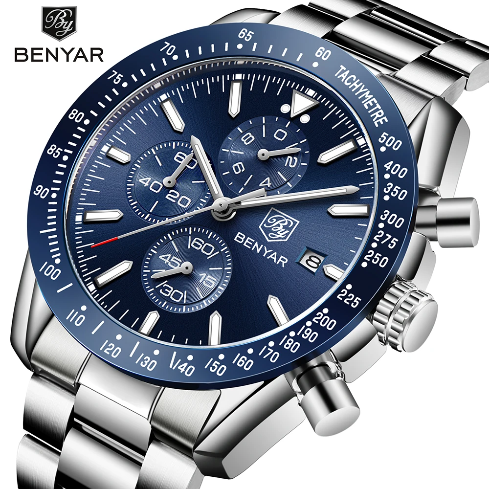 

BENYAR Fashion Brands Chronograph Waches Men Quartz Black Sport Watch Waterproof Luxury Business montre homme saat erkekler 2019