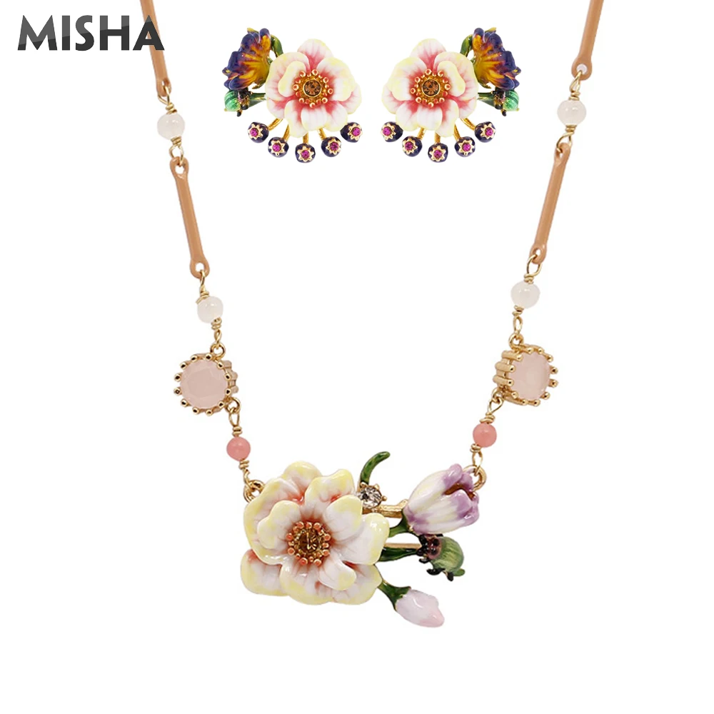 MISHA/Роскошные Ювелирные наборы для женщин женское ожерелье серьги цветок свитер