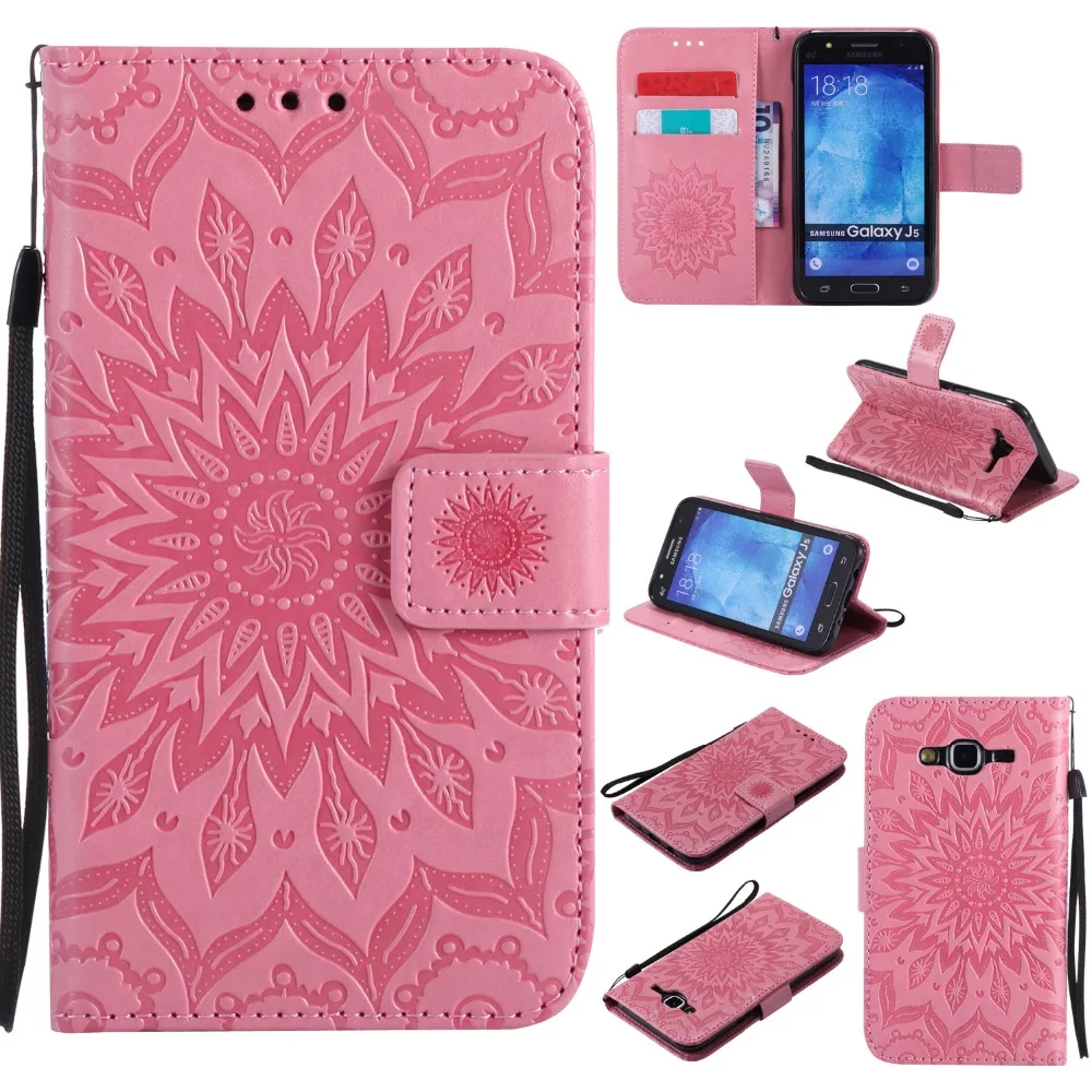 Рельефный чехол с подсолнухом для fundas Galaxy J5 J500 Samsung 2015 флип J500F J500H 5 дюймов +