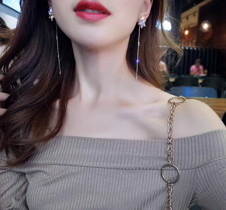 Классические геометрические Женские Висячие серьги из горного хрусталя длинные