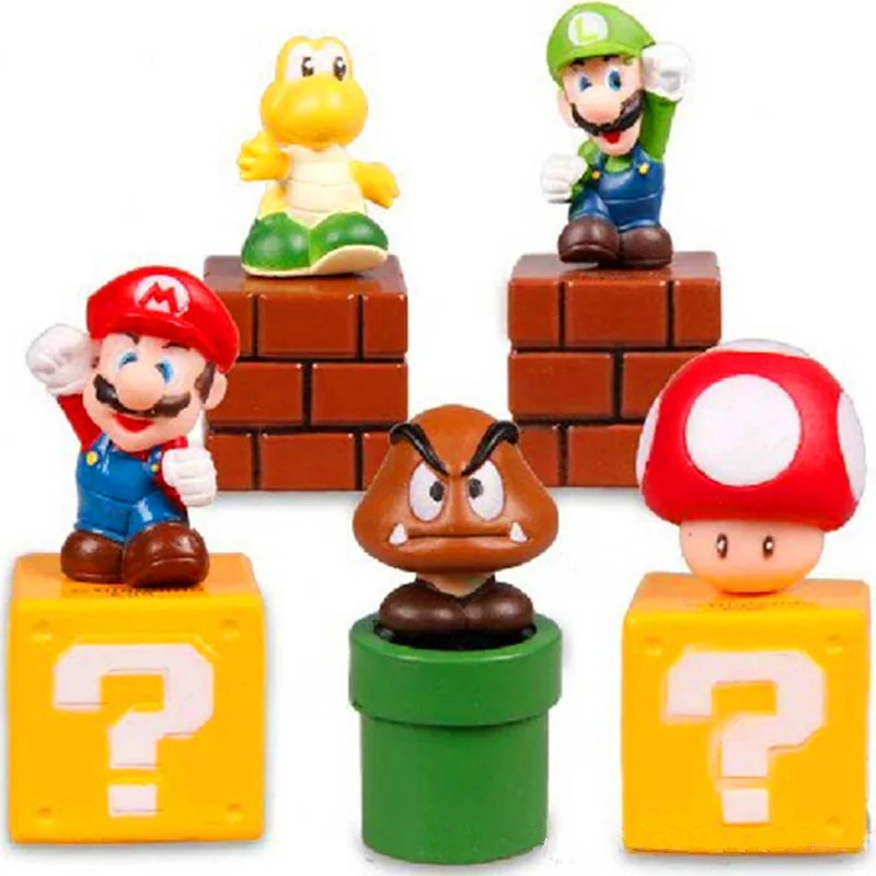 Аниме 5 шт./компл. Super Mario Bros Bundle Blocks Марио Гумба Луиджи коопа троопа и Гриб мини ПВХ