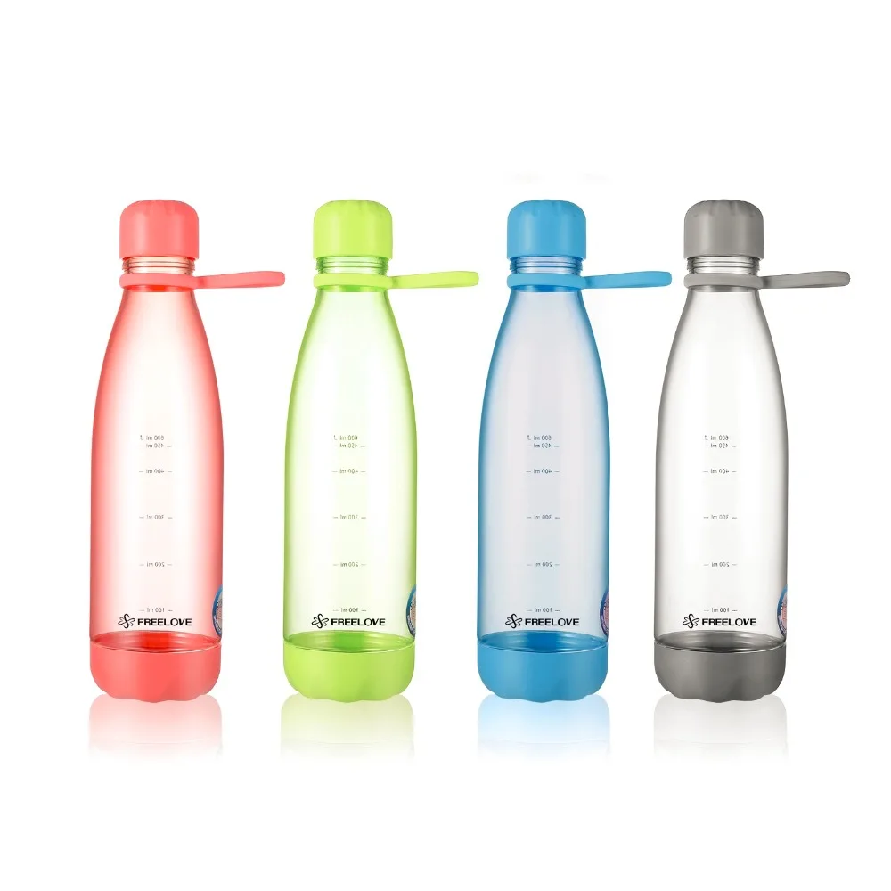 FREELOVE Tritan BPA бесплатная Силиконовая ручка спортивные бутылки для воды 600 мл