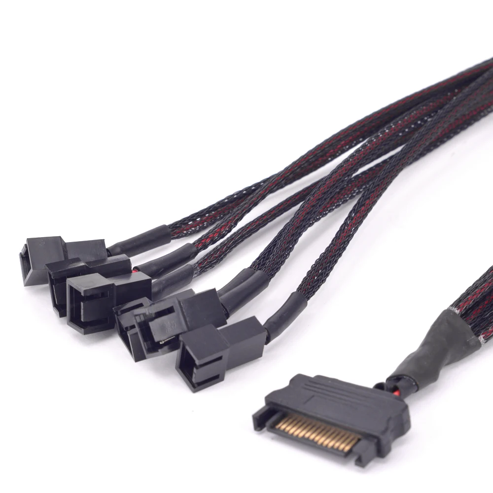 

15Pin SATA 1 to 6 Port 3Pin Fan Power supply Cable GPU Cooler PC 6 ways 3 Pin Cooling PWM Y splitter Converter