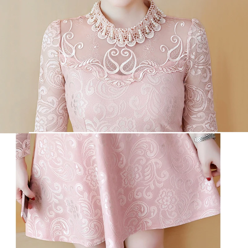 QAZXSW Casual Dress Women Lace Spring Autumn Ladies Sweet Dresses Female Solid A-Line gatsby warm dress YC001 | Женская одежда