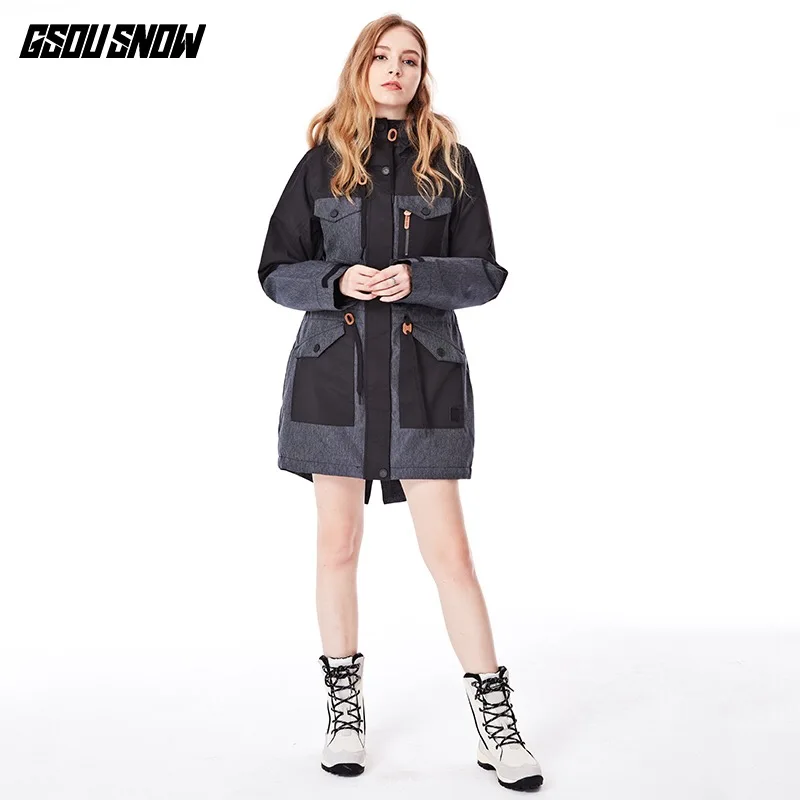GSOU SNOW women лыжный Водонепроницаемая дышащая куртка Снежная куртка High-Q Лыжный спорт и Сноубординг теплая куртка ветрозащитная