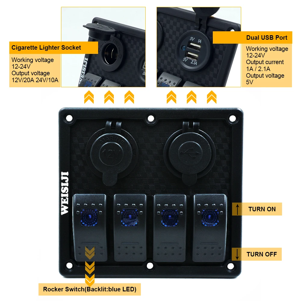 Weisiji 1PSC LED коммутатор 4 gang 5Pin 12 В/24 В кулисный переключатель DIY с 1/2. 1A Dual USB гнездо +