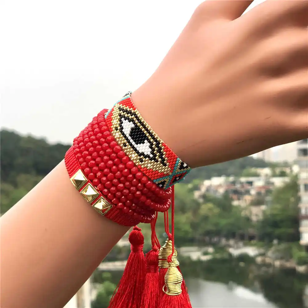 Go2boho красный сглаза браслет Miyuki Delica браслет Мода Insta ювелирные изделия Pulsera Кристалл для женщин кисточкой ручной работы цвета - Окраска металла: MI-S190015 MIYUKI