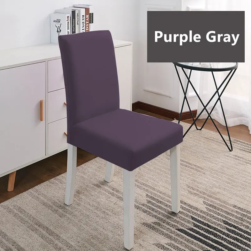 Purple Gray Сплошной цвет чехол для кресла спандекс стрейч эластичные чехлы на стулья белый для столовой кухни свадьбы банкета отеля - Цвет: Purple Gray