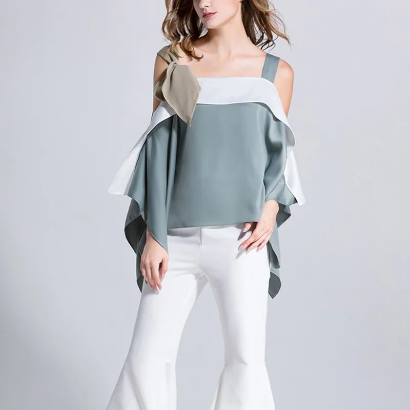 TWOTWINSTYLE, женские рубашки с открытыми плечами, свободные, из кусков, на шнуровке, без рукавов, большой размер, топы для женщин, ropa mujer Verano, новинка