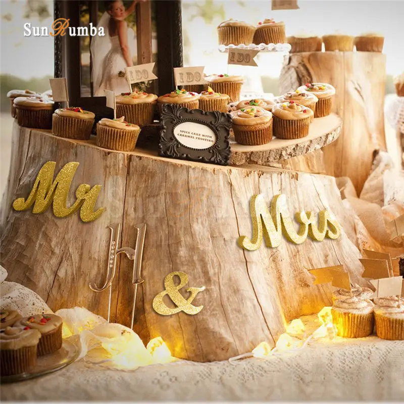 Свадебный знак Mr & Mrs золотого цвета деревянный декор для праздничного