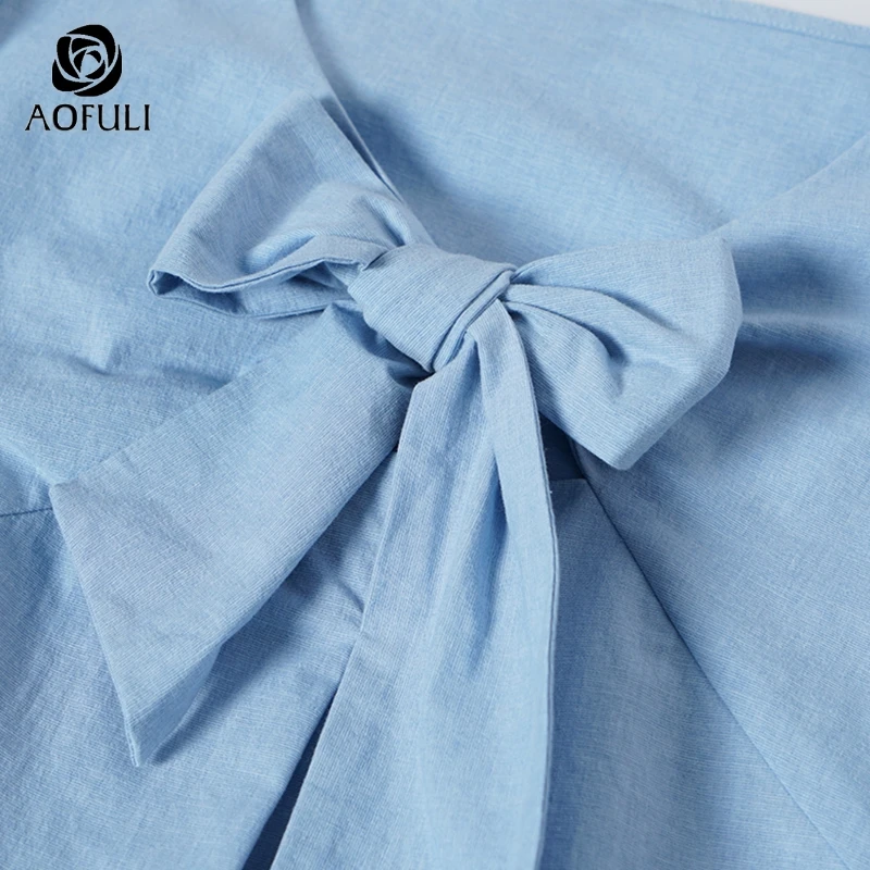Женская блузка с бабочкой AOFULI L ~ 4XL 5XL Повседневная Свободная короткими рукавами