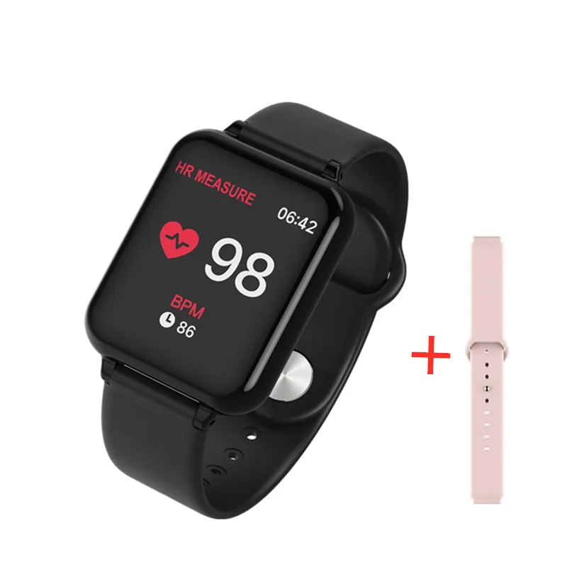 black add Pink Strap Умные часы B57, водонепроницаемые, пульсометр, кровяное давление, несколько видов спорта, умные часы для женщин, носимые часы, мужские умные часы - Цвет: black add Pink Strap