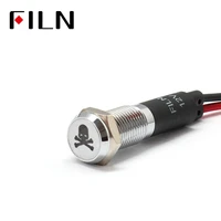 filn 8mm car dashboard skull tag symbol led red yellow white blue green 12v led indicator light with 20cm cable