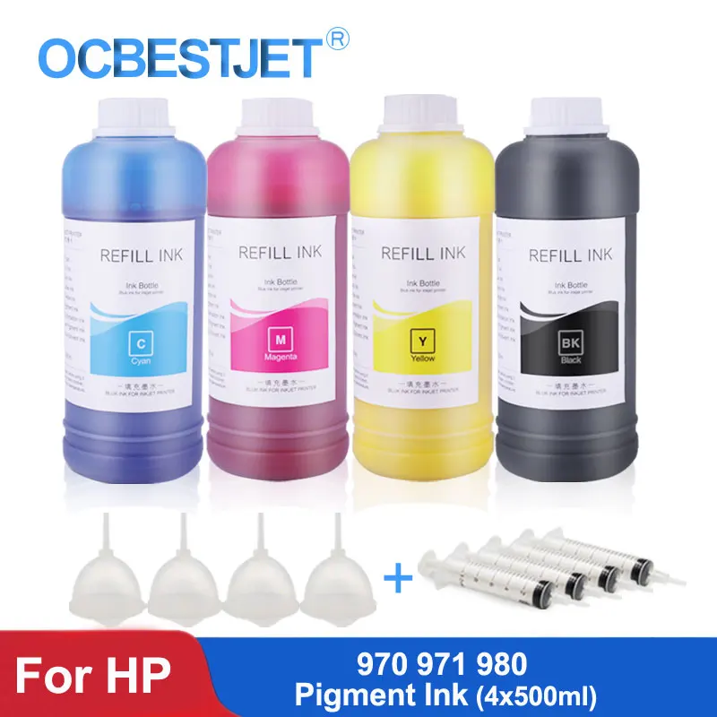 4x500 мл пигментные чернила бутылка для HP 970xl 971xl 980 Officejet Pro X451dn X551dw X476dn X576dw X555xh X585zdnf